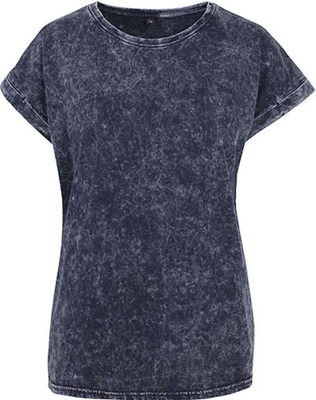 Build your Brand Ladies´ Acid Washed Extended Shoulder Tee BY053 - Indigo White - XXL