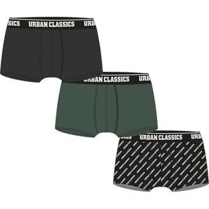 Urban Classics Heren Boxer Shorts 3 Pack, Donkergroen + zwart + merknaam Aop, XXL