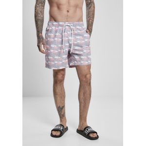 Urban Classics Palm Zwemshort met patroon voor heren, zwart/olijf, basics, streetwear, Flamingo Aop, L