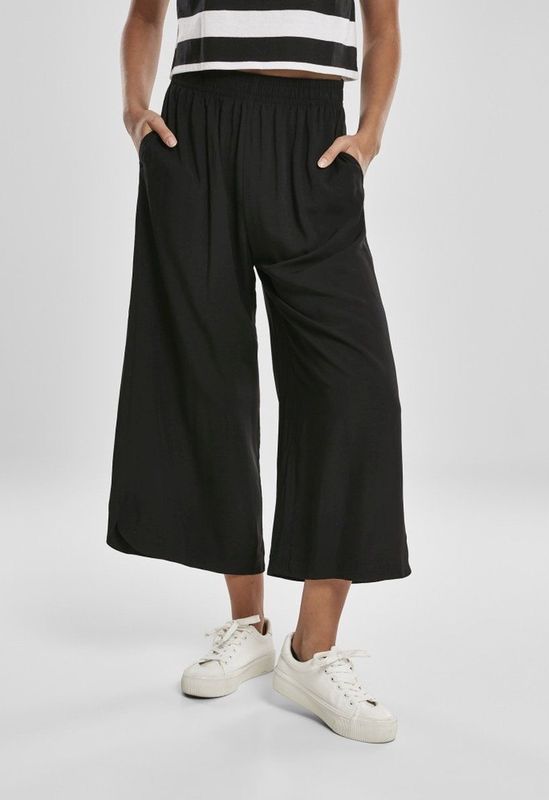 Urban Classics - Ladies Wide Viscose Culotte black Flared broek - Zwart
