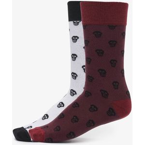Urban Classics - Skull Allover 2-Pack burgundy/white Sokken - Schedel sokken - 43/46 - Bordeaux rood/Wit