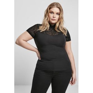 T-shirt - Luipaardprint - Jersey en Mesh - Dubbellaagse Col