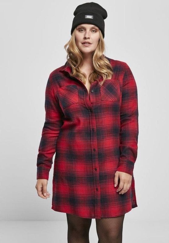 Blousejurk - Zwart-Rood Ruitpatroon - Katoen - Wijde Snit