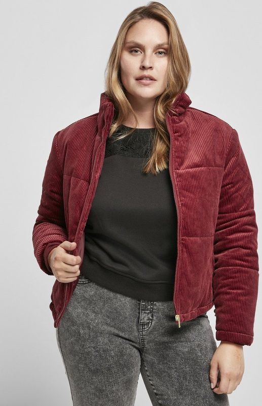 Urban Classics - Corduroy Puffer Jas - Dames - Groen - Tafzijde
