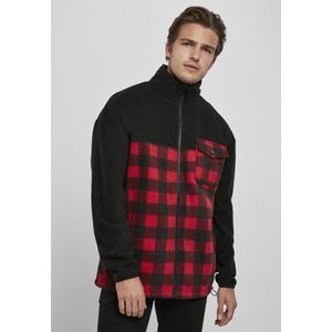 Urban Classics Fleecejack voor heren, zwart/rood/geruit