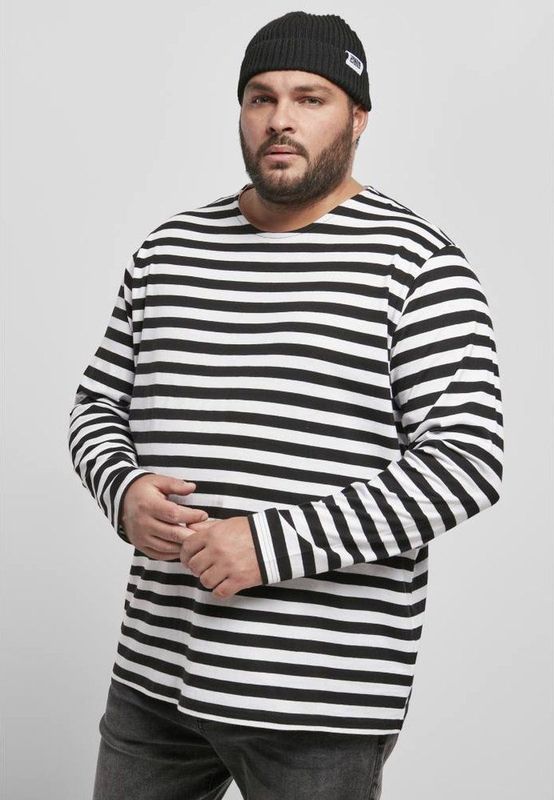 Urban Classics - Regular Stripe LS white black Longsleeve shirt - Wit Zwart