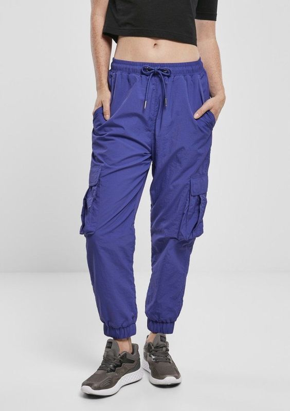 Urban Classics Cargobroek- High Waist Crinkle Nylon Blauw/Paars