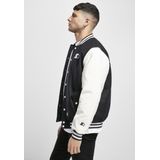 STARTER BLACK LABEL Hoogwaardige universiteitsjas met geborduurd logo, mouwen van kunstleer en drukknoopsluiting, zwart/wit, maten S tot XXL, Zwart/Wit