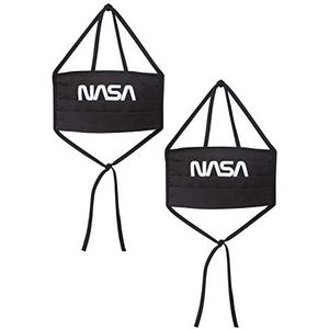 Mondmasker van stof met motief, herbruikbaar katoenmasker NASA gezichtsmasker, zwart, verpakking van 2 stuks, zwart, Eén maat