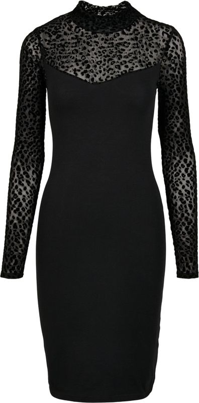 Urban Classics Dames Flock Lace Turtle Neck Jurk Dames Jurk, zwart.