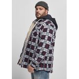 Urban Classics - Fleece With Hood - Jas - Zwart met Rood Geblokt Patroon