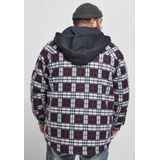 Urban Classics - Fleece With Hood - Jas - Zwart met Rood Geblokt Patroon