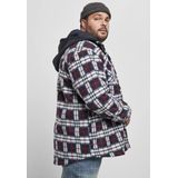 Urban Classics - Fleece With Hood - Jas - Zwart met Rood Geblokt Patroon