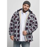 Urban Classics - Fleece With Hood - Jas - Zwart met Rood Geblokt Patroon