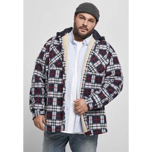Urban Classics - Fleece With Hood - Jas - Zwart met Rood Geblokt Patroon