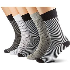 Urban Classics 5 paar uniseks basic sokken met strepen en stippen, maten 35-38 tot 47-50, Zwart/Grijs/Wit