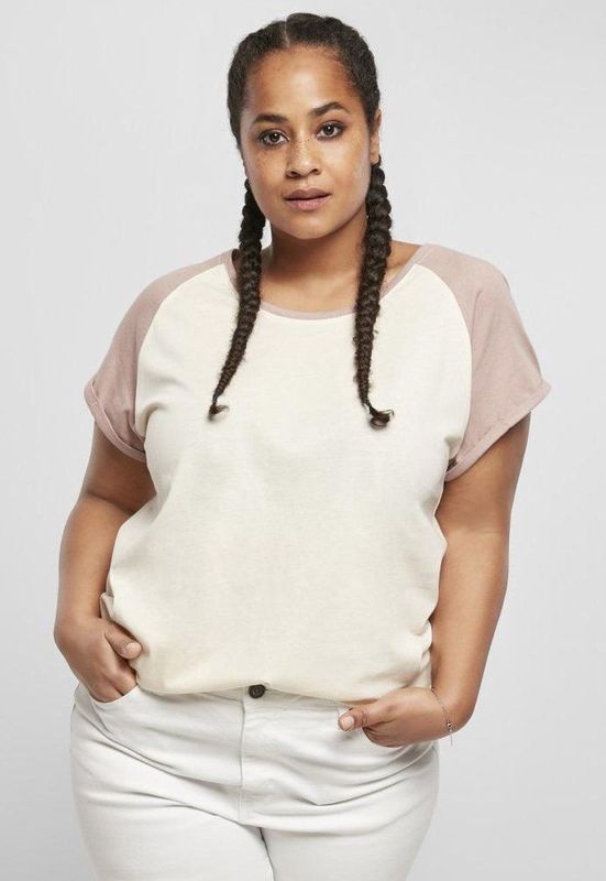 Urban Classics - Contrast Raglan Dames T-shirt Creme Roze