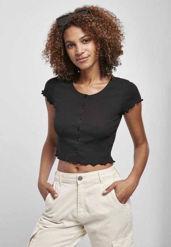 Damen-T-Shirt Urban Classics cropped button up rib