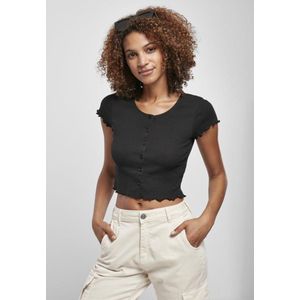 Urban Classics - Button Up Rib Crop top - Zwart