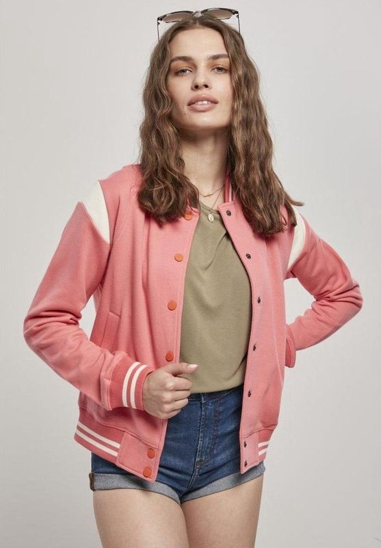 Urban Classics - Inset Sweat Jacket - College-jas - Palepink/Wit - Aangenaam Sweatmateriaal