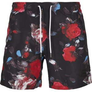 Urban Classics Badehose Pattern Swim Shorts Black Rose Aop-3XL