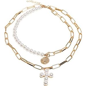 Pearl Cross Layering Halsketting, parelwit/goud, één maat