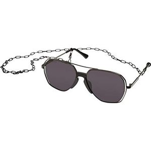 Urban Classics Uniseks zonnebril voor mannen en vrouwen, zonnebril met ketting, verkrijgbaar in 3 kleurvarianten, eenheidsmaat, Gunmetal/Zwart, One Size