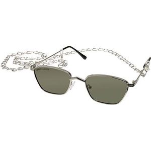 Urban Classics Uniseks zonnebril met UV 400-bescherming voor mannen en vrouwen, bril met ketting, zonnebril, kalymnos met ketting, goud/bruin en zilver/groen, één maat, zilver/groen., One Size