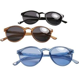Urban Classics Unisex zonnebrillen 3-pack zonnebril Cypress bril multipack met UV 400-bescherming voor mannen en vrouwen met ronde glazen, zwart + bruin + blauw, One Size
