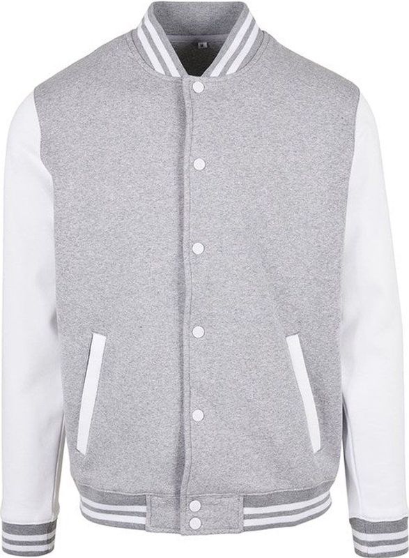 Baseball - Jacket - Grijs - Katoenmix - Geribde Kraag - Regular Fit