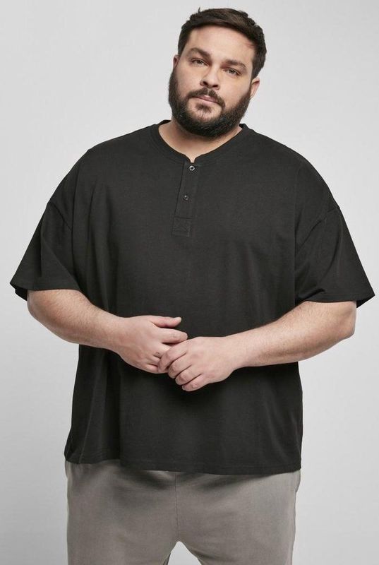 Urban Classics - Oversized Henley Heren T-shirt - Zwart