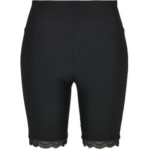Urban Classics - High Waist Rib Lace Hem Korte cycle broek - Zwart