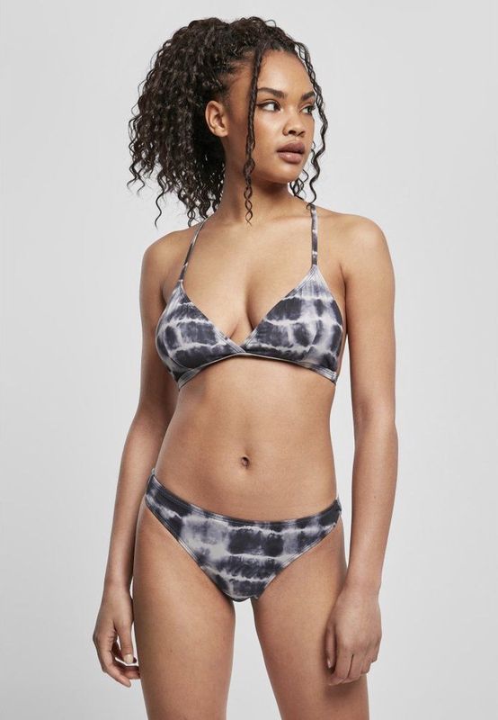 Urban Classics - Tie Dye Triangle Back - Damesbikini - Zwart/Wit - Van Polyamide en Elastaan