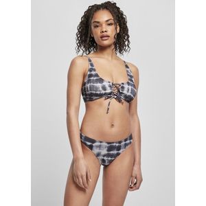 Urban Classics Bikini Set - Ladies Lace Up Tie Dye Bikini - XS tot XL - voor Vrouwen - zwart-wit