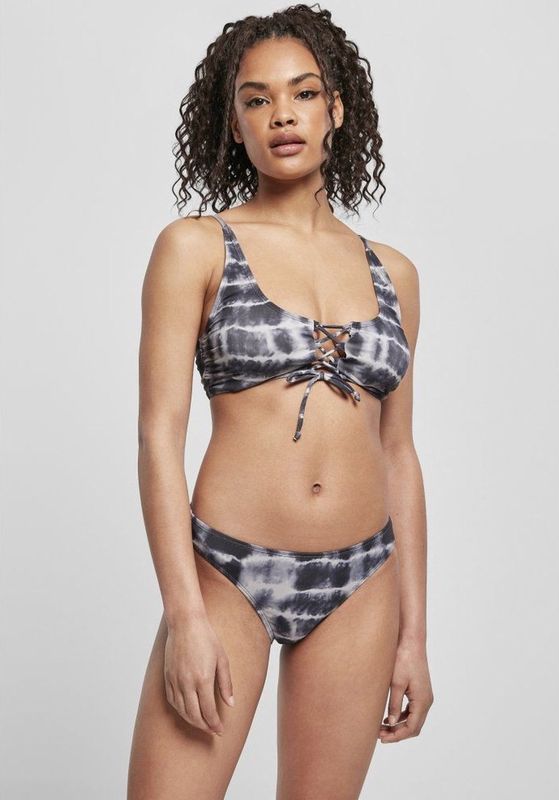Urban Classics - Ladies Lace Up Tie Dye - Bikini Set - Zwart-Wit - 85% Polyamide, 15% Elastaan