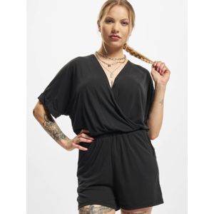 Urban Classics - Jumpsuit - Zwart - Lyocell - V-hals, Elastische Taille, Zakken aan de Zijkant