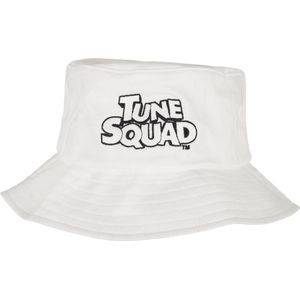 Mister Tee Space Jam Unisex Bucket Hat Tune Squad vissershoed wit met logo borduurwerk in zwart, eenheidsmaat één maat