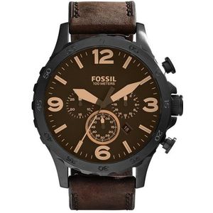 Fossil Chronograph NATE JR1487, Quarzuhr, Armbanduhr, Herrenuhr, Stoppfunktion, Lederarmband, Datum