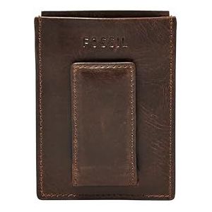 FOSSIL Leren Kaarthouder Dollarclip Derrick Magnetic Card Case Dark Brown Bruine