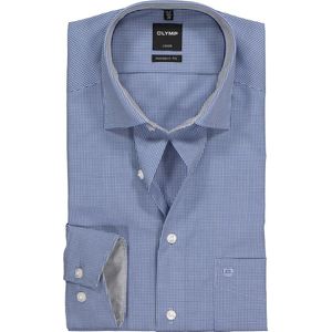 OLYMP - Blauw Geruit Overhemd - 100% Katoen - Kent Kraag - Lange Mouwen