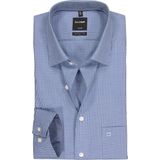 OLYMP - Blauw Geruit Overhemd - 100% Katoen - Kent Kraag - Lange Mouwen