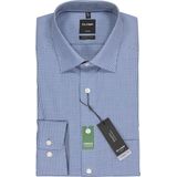 OLYMP - Blauw Geruit Overhemd - 100% Katoen - Kent Kraag - Lange Mouwen