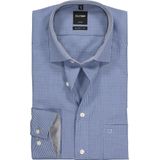 OLYMP - Blauw Geruit Overhemd - 100% Katoen - Kent Kraag - Lange Mouwen