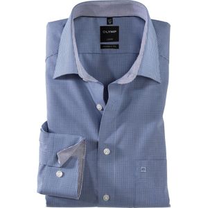 OLYMP - Blauw Geruit Overhemd - 100% Katoen - Kent Kraag - Lange Mouwen
