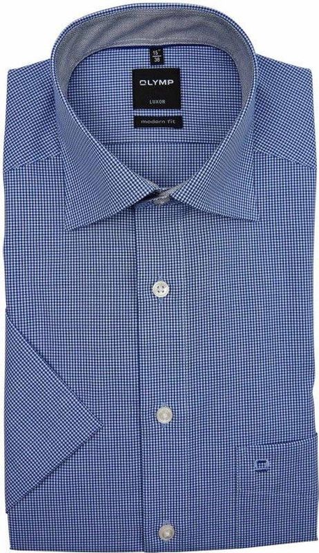 OLYMP - Luxor - Overhemd - Donker Blauw Ruitmotief - 100% Katoen