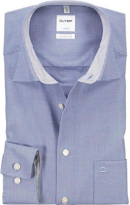 OLYMP - Luxor - Overhemd - Blauw/Wit - 100% Strijkvrij Katoen
