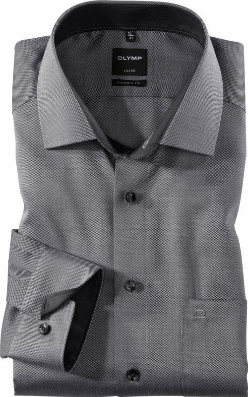 OLYMP - Grijs Effen Overhemd - 100% Katoen - Kent Kraag - Lange Mouwen