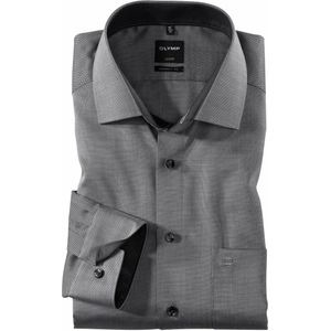 OLYMP Luxor Overhemd - Zwart met Wit Structuur - Strijkvrij - 100% Katoen
