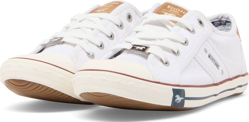 MUSTANG 1099-310-1 Sneakers - Wit - Textiel - Vetersluiting - Platte Hak
