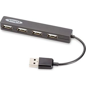 ednet Notebook USB 2.0 HUB, 4 poorten, plug-and-play, compacte vorm, geen extra stroomvoorziening nodig, datasnelheid tot 480 Mbit/s, zwart